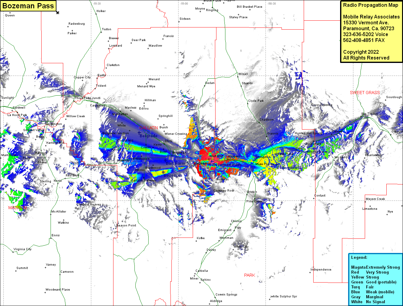 heat map radio coverage Bozeman Pass